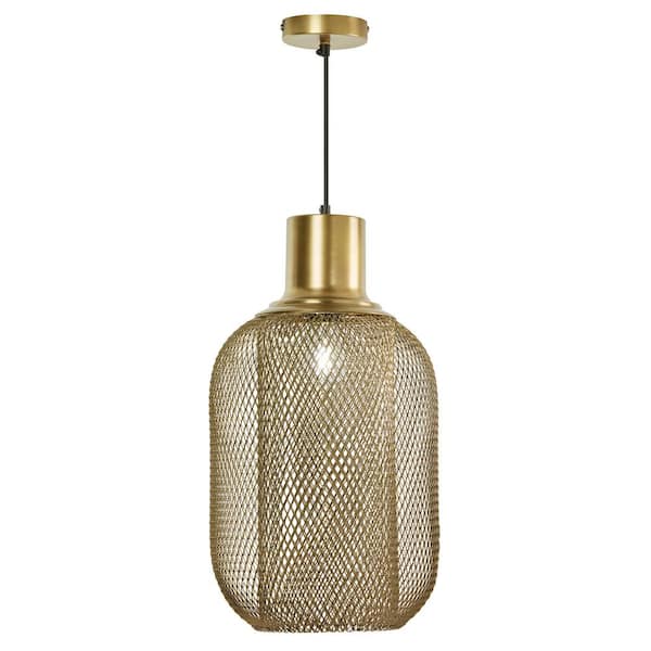 40-Watt 1-Light Gold Cylinder Shaded Pendant Light with Metal Shade