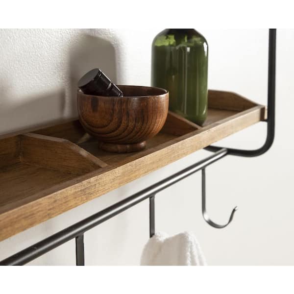 Kate and Laurel Oddell 5.90 in. x 23.81 in. Rustic Brown Wood Floating  Decorative Wall Shelf with Hooks 221494 - The Home Depot