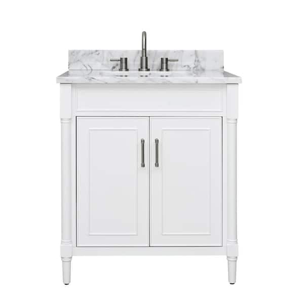 Avanity Bristol 31 in. Single Sink White Bath Vanity with Carrara White Marble Top