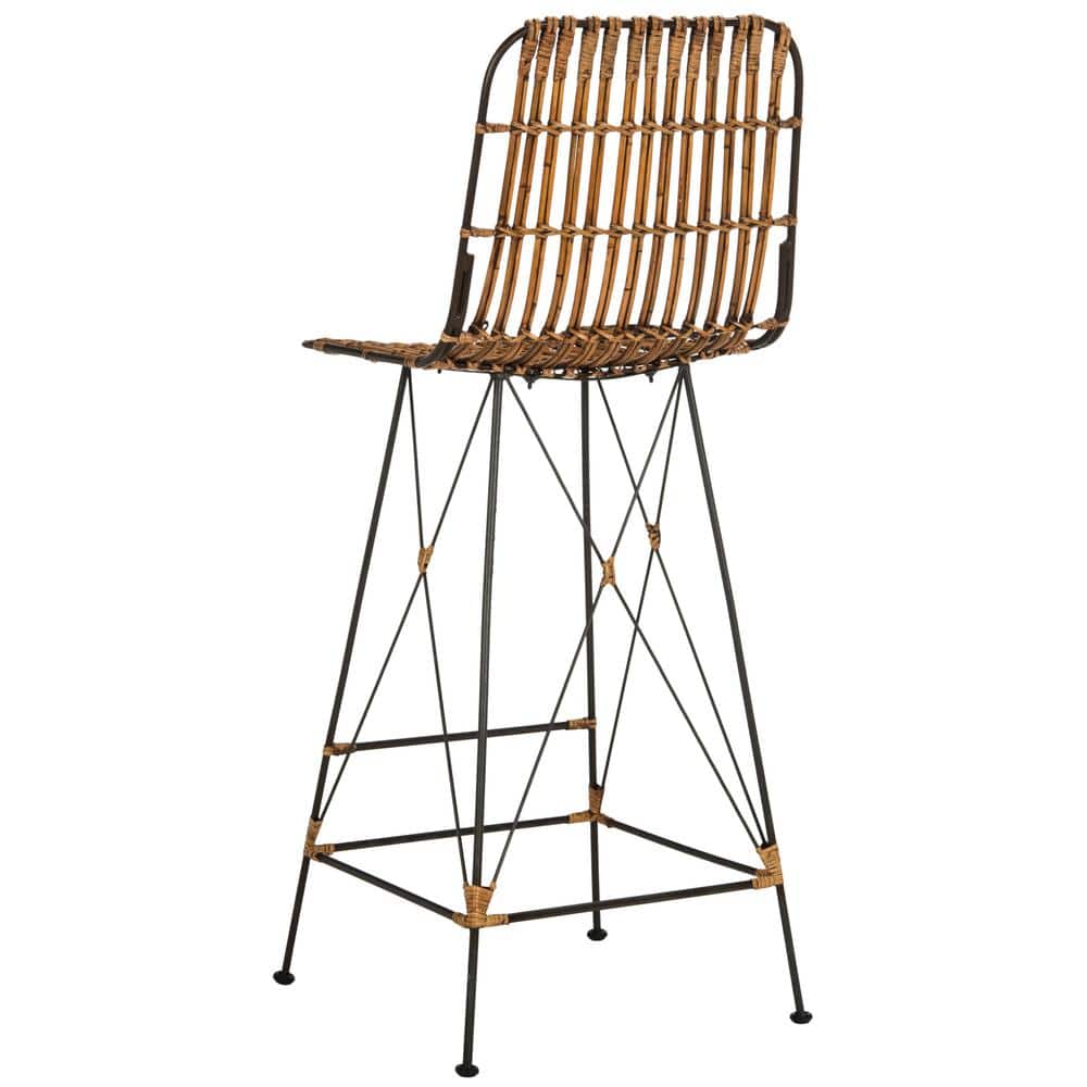 Luxuriant 43'' Natural Brown & Black Metal Wicker Bar Stool - Set of 2
