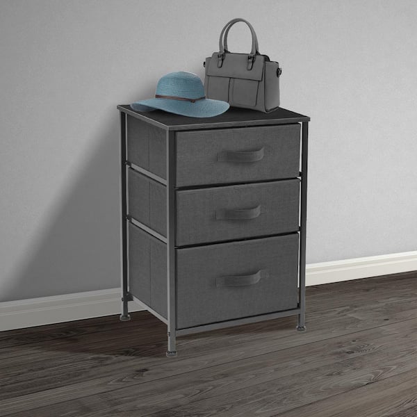 Sorbus 3-Drawer Black Nightstand 24.62 in. H x 16.5 in. W x 24.62 in. D