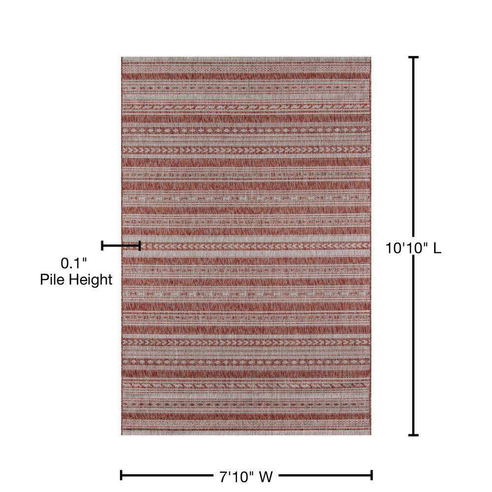 Copper and Beige Rectangular Synthetic Indoor/Outdoor Rug