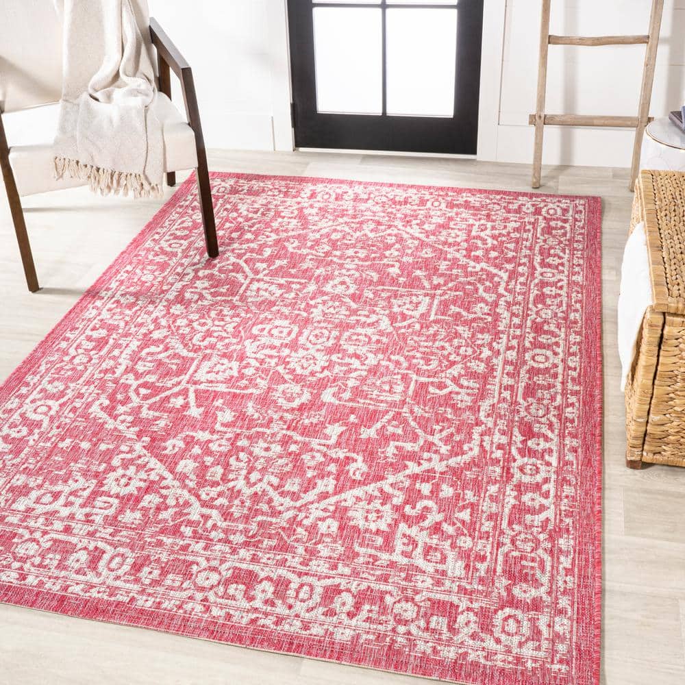 Fuchsia and Light Gray 9' x 12' Bohemian Medallion Rug