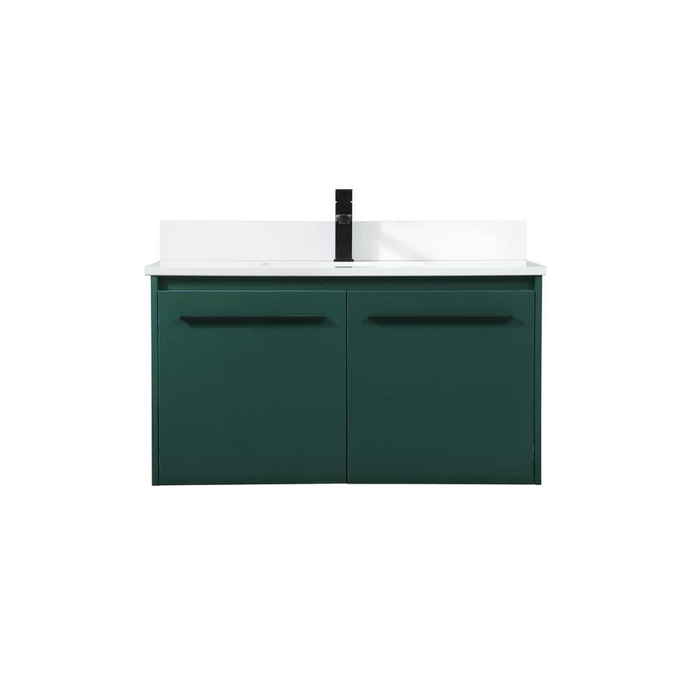 36 in. W Single Bath Vanity in Green with Engineered Stone Vanity Top in Iv