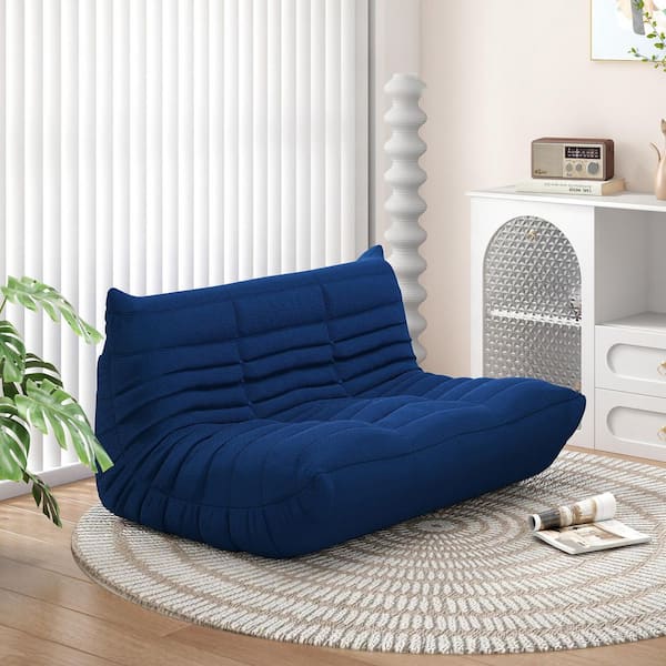 Magic Home Big Lazy Floor Sofa, 54 in. Blue Teddy Velvet Rectangular 2-Seats Loveseat Fireside Chair with Backrest for Living Room