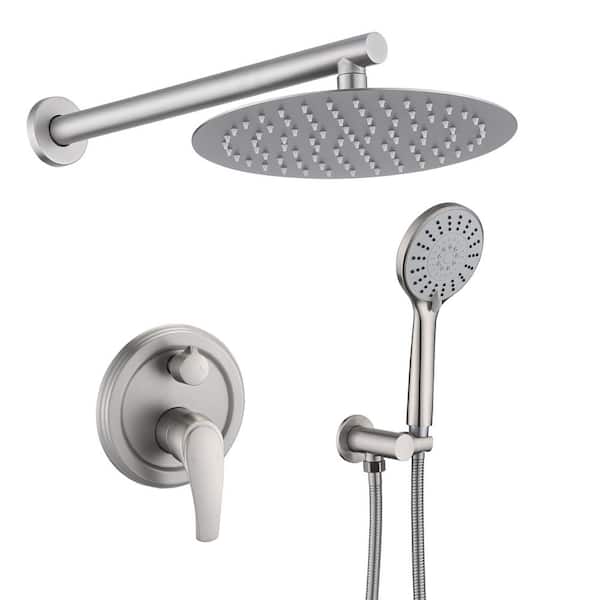 MYCASS SIRCLE Single-Handle 2-Spray Round Wall Mount Shower Faucet with Handheld Shower Head in Brushed Nickel (Valve Included)