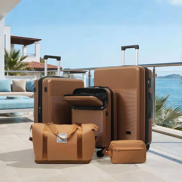 INNOBULE 5 Pieces Luggage Set Brown ABS Plastic Hardside w