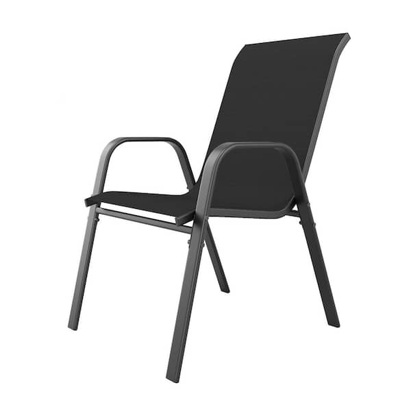 Black Metal Outdoor Dining Chair Set of 6,350 lbs Capacity, Waterproof & Rust-Resistant