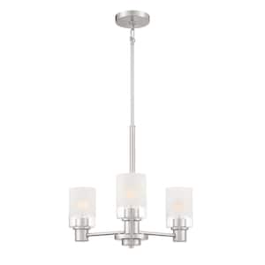 Cedar Lane 3-Light Modern Brushed Nickel Chandelier with Clear Etched Glass Shades For Dining Rooms