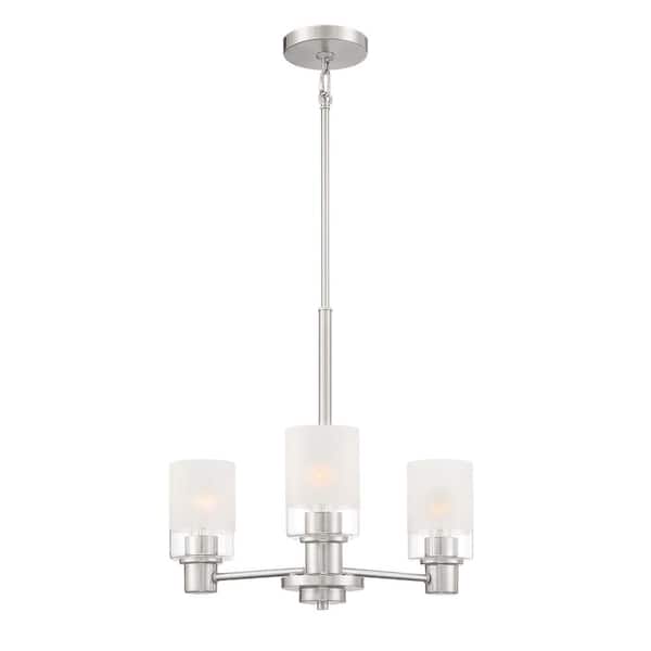 Designers Fountain Cedar Lane 3-Light Modern Brushed Nickel Chandelier with Clear Etched Glass Shades For Dining Rooms