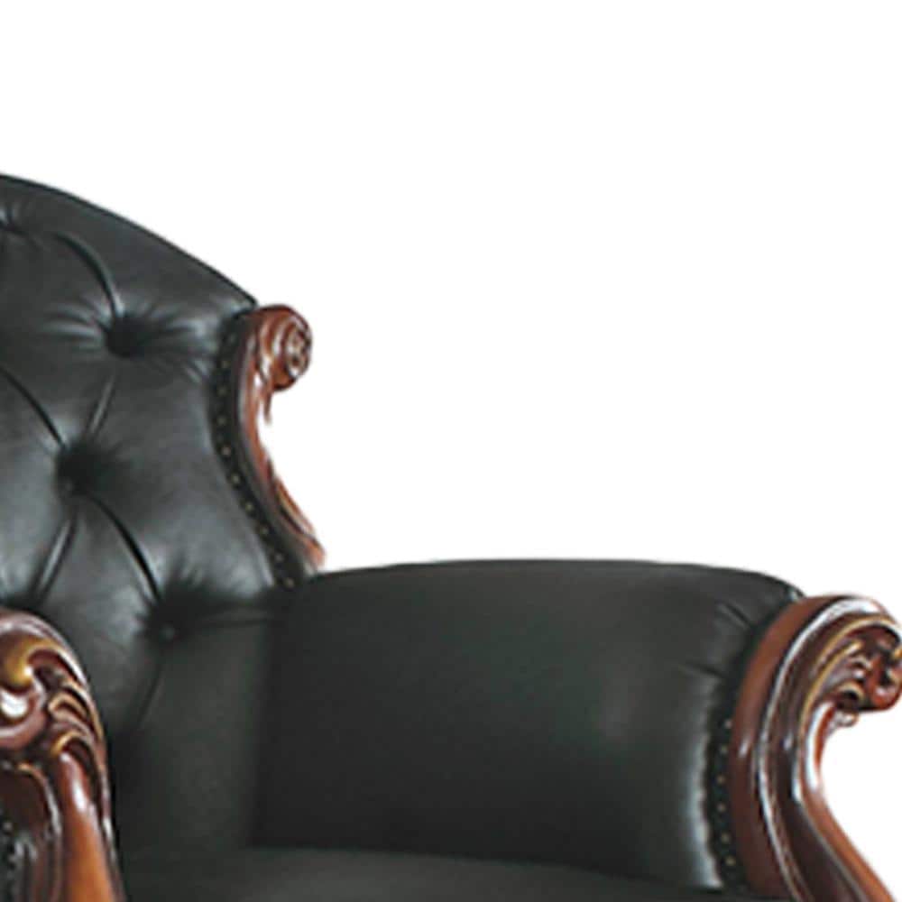 Dresden Cherry Oak Faux Leather Accent Chair with Nail-head Trim