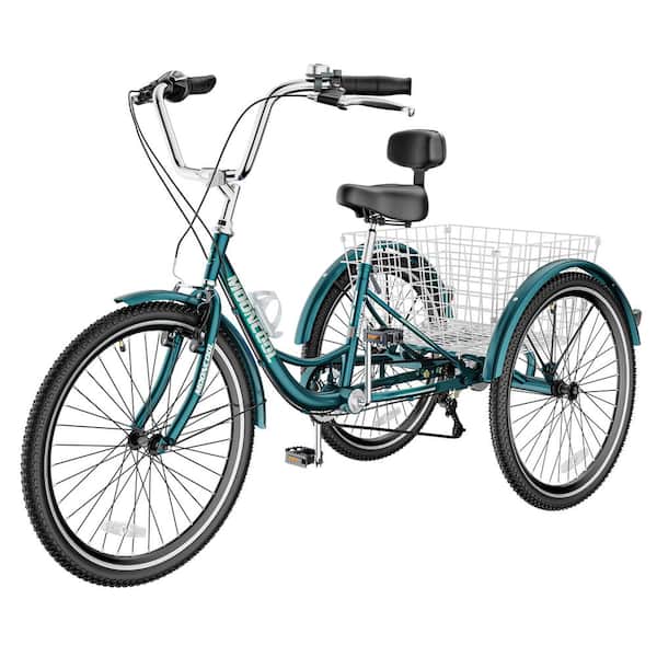 Adult Tricycle with 7-Speed, 26 in. Wheel Cruiser Bike with Basket and Backrest for Seniors, Women, Men, Peacock Green