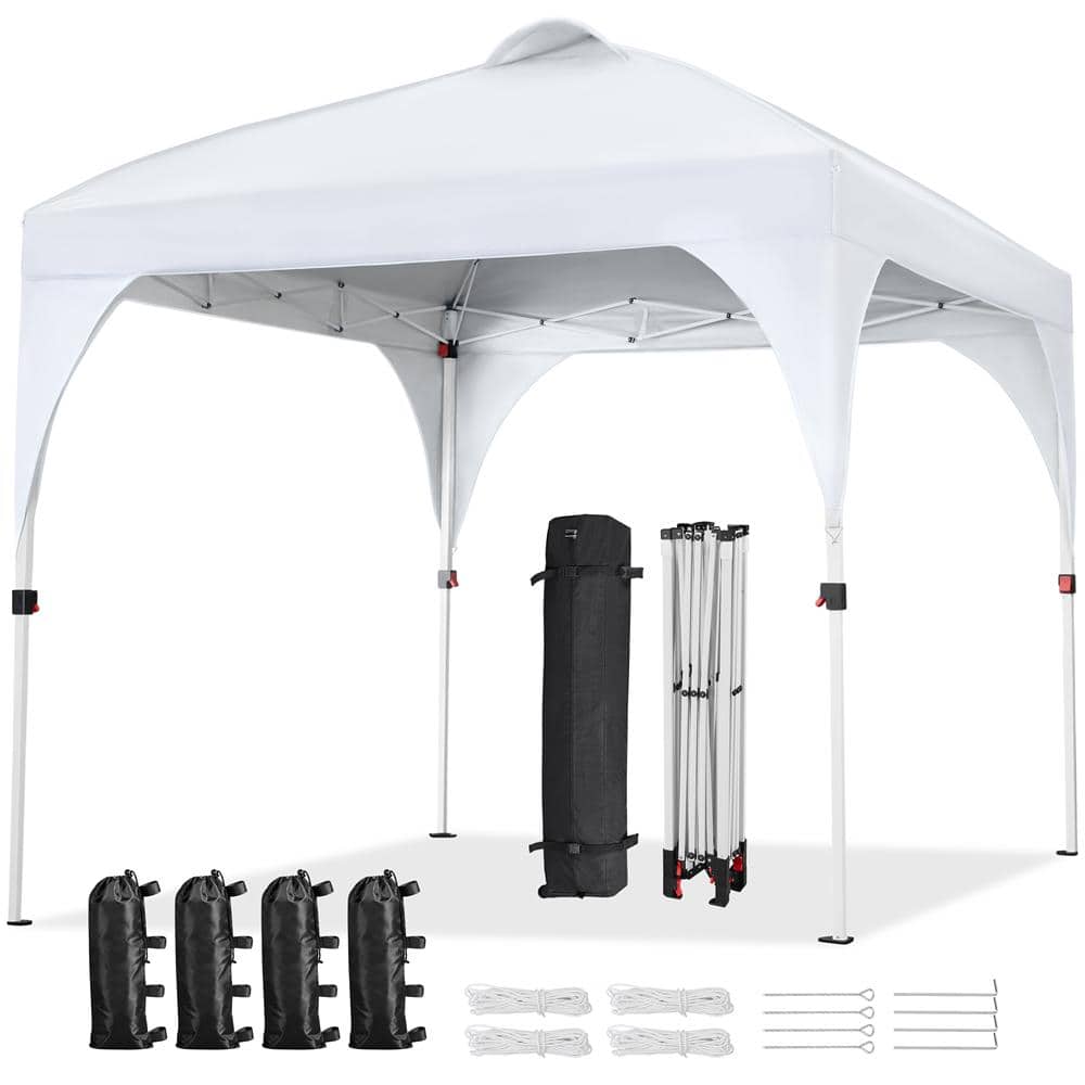 8x8 Ft White Steel Pop-Up Canopy Tent with Roller Bag
