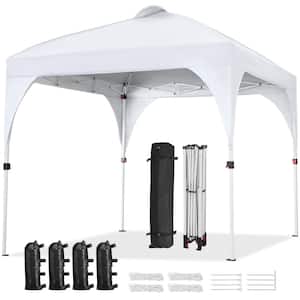 8 ft. x 8 ft. Pop Up Canopy Tent with Roller Bag and Sandbags and Guy Lines and Ground Stakes White