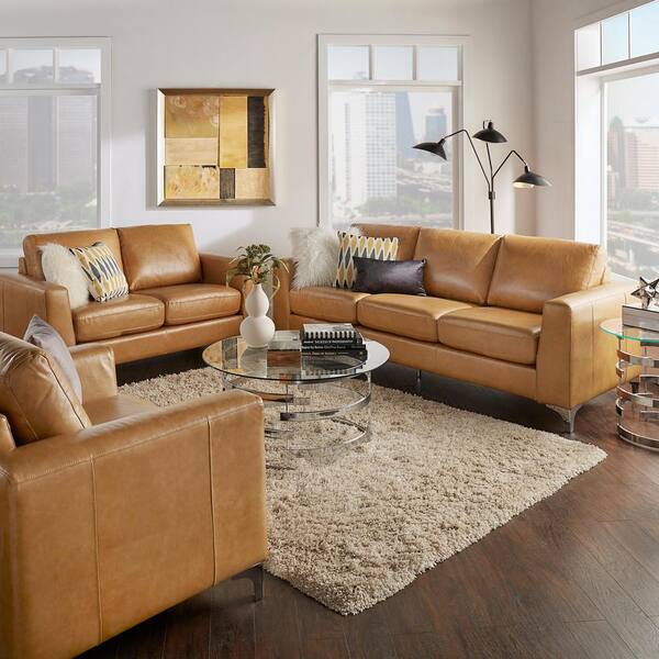Homesullivan Russel Caramel Leather Arm, Accent Chair With Brown Leather Sofa