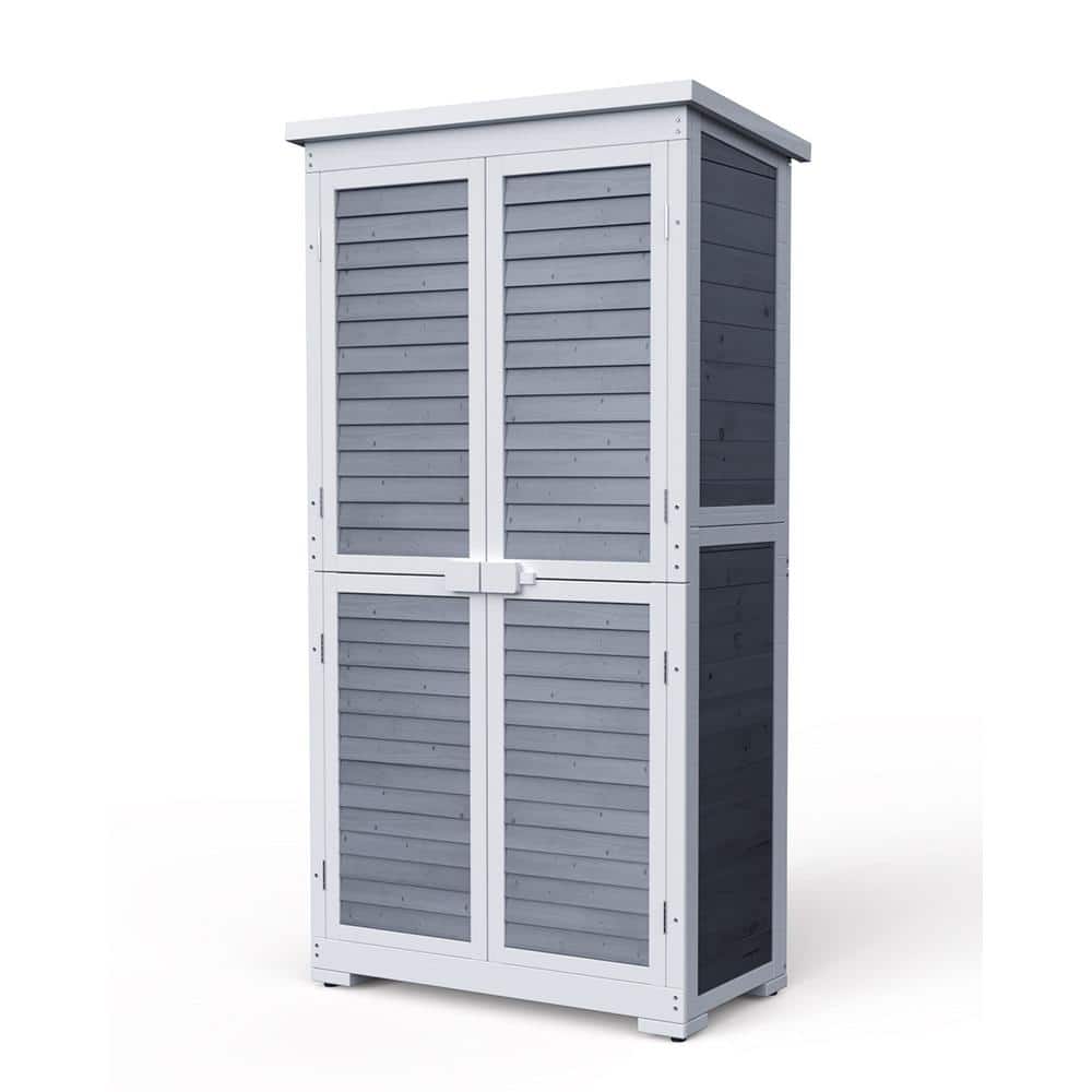 34.3 in. W x 18.3 in. D x 63.2 in. H Wood Outdoor Storage Cabinet, Double Lockable Wooden Garden Shed, Gray price history on PriceWatchPro