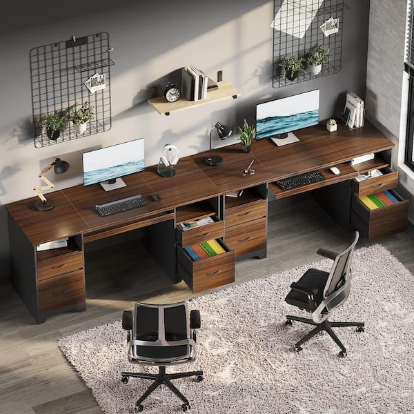 Bestier 59 in. Rectangular Cherry 4-Drawers Computer Executive