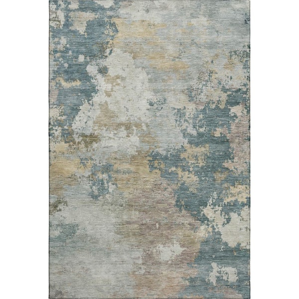 Mayfield Premium Machine Washable Abstract AMF2367 Teal 10 ft. x 14 ft. Area Rug