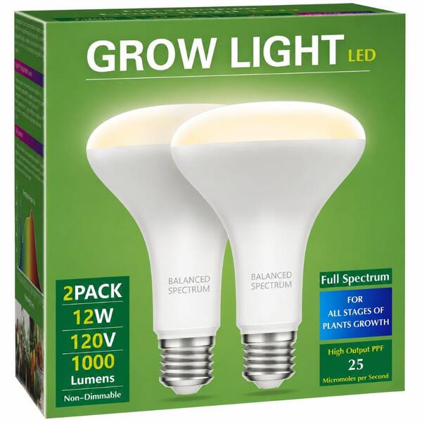 BR30 Full Spectrum LED Grow Light Bulbs 12W 1000 Lumens 3500K Natural White for Indoor Plants E26 2-Pack