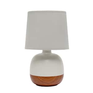 12 in. Dark Wood and Light Gray Petite Mid Century Table Lamp