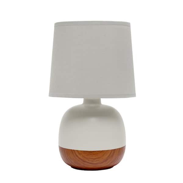 Simple Designs 12 in. Dark Wood and Light Gray Petite Mid Century Table Lamp