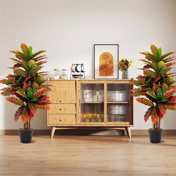 HONEY JOY 40 in. Tall Artificial Croton Plant with Variegated