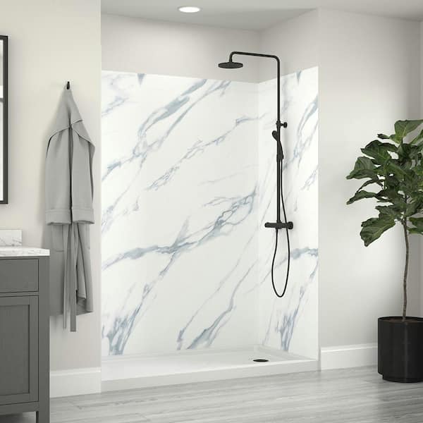 60 in. L x 36 in. W Alcove Shower Pan Base with Right Drain in White