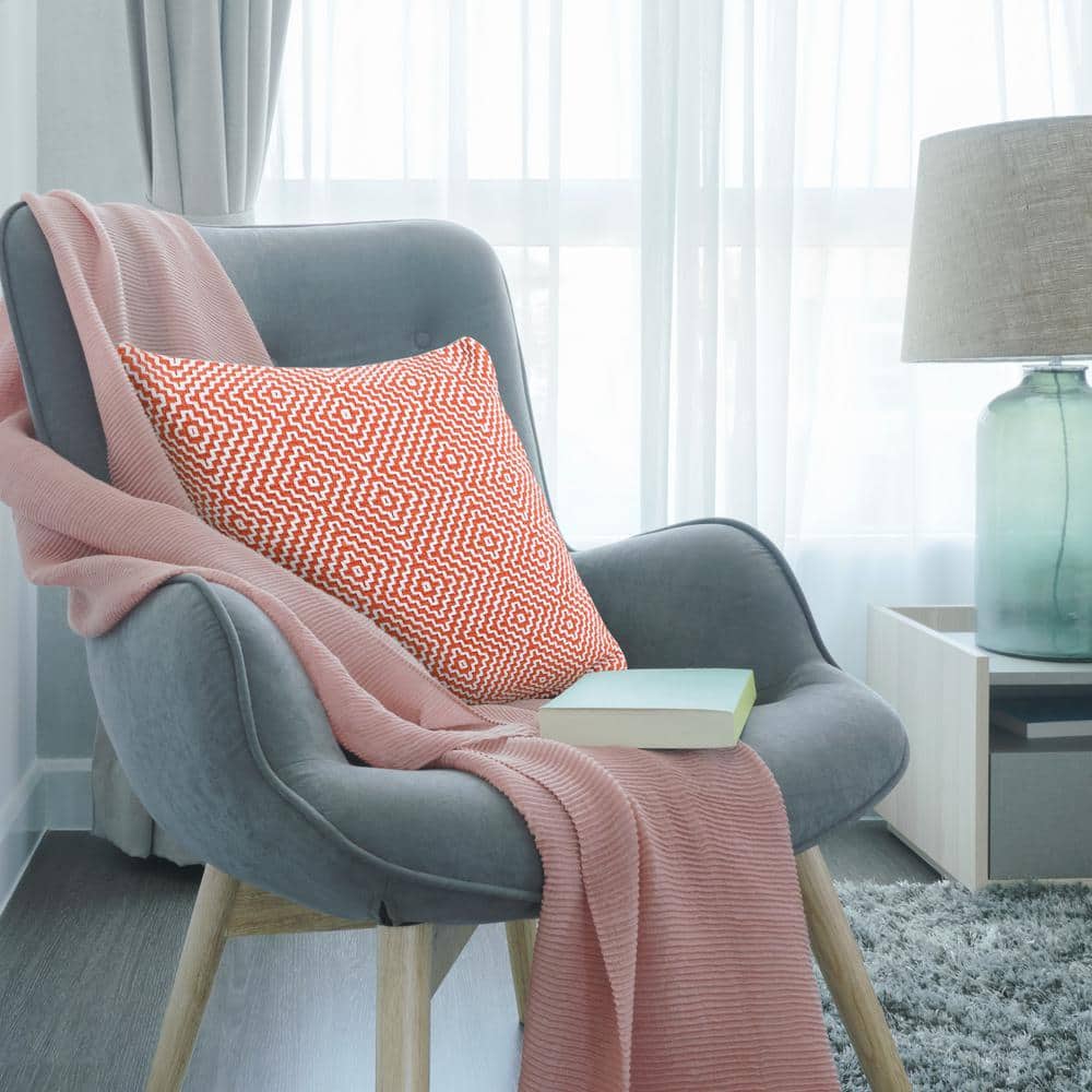 Modern Bohemian Coastal 20" Square Orange and White Cotton Throw Pillow