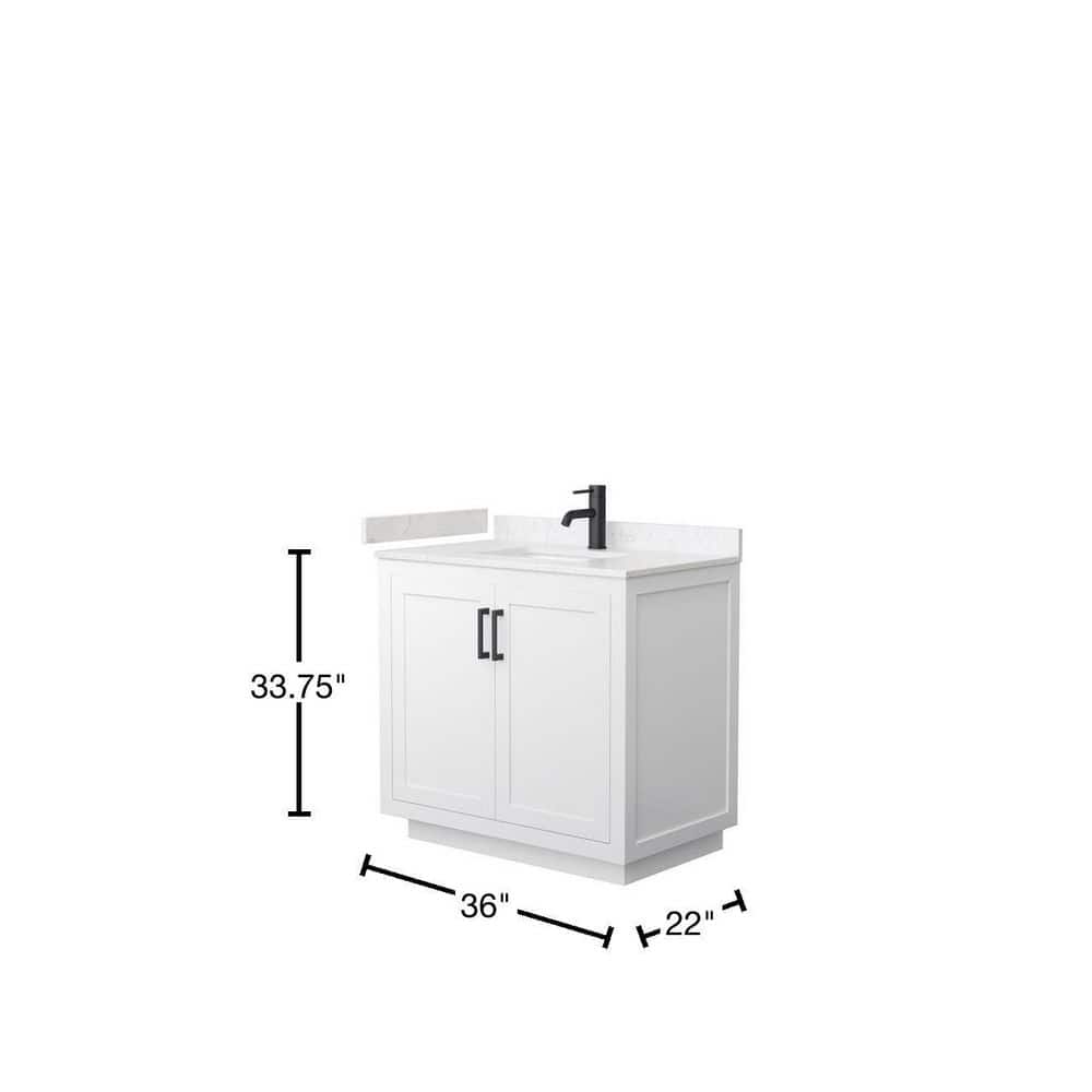 Miranda 36" White Marble and Wood Bathroom Vanity with Matte Black Trim