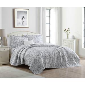 Laura Ashley Rowland 3-Piece Dove Gray Floral Cotton King Quilt Set 221804