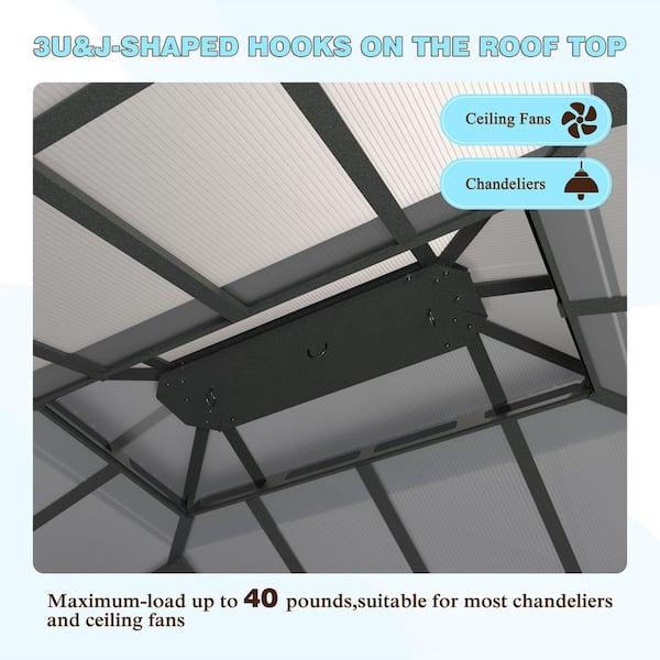 13 ft. W x 10 ft. D Polycarbonate Double Top Gazebo with Black Textilene Netting