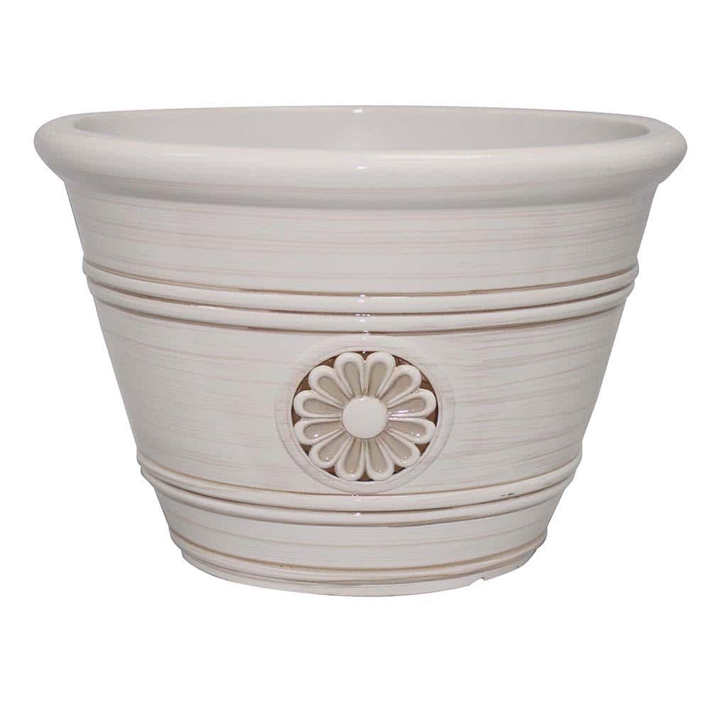 Ivory 17.25" Modesto Resin Planter with Floral Design