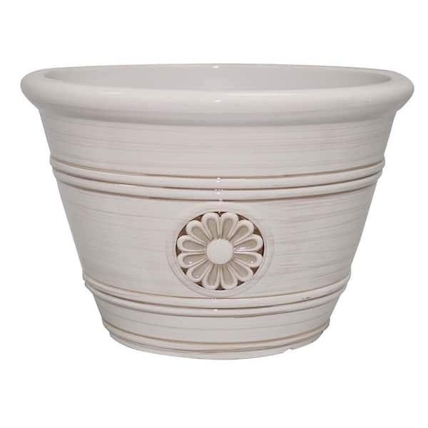 Southern Patio Modesto Large 15.25 in. x 10.55 in. 17 qt. Ivory Resin Composite Outdoor Planter