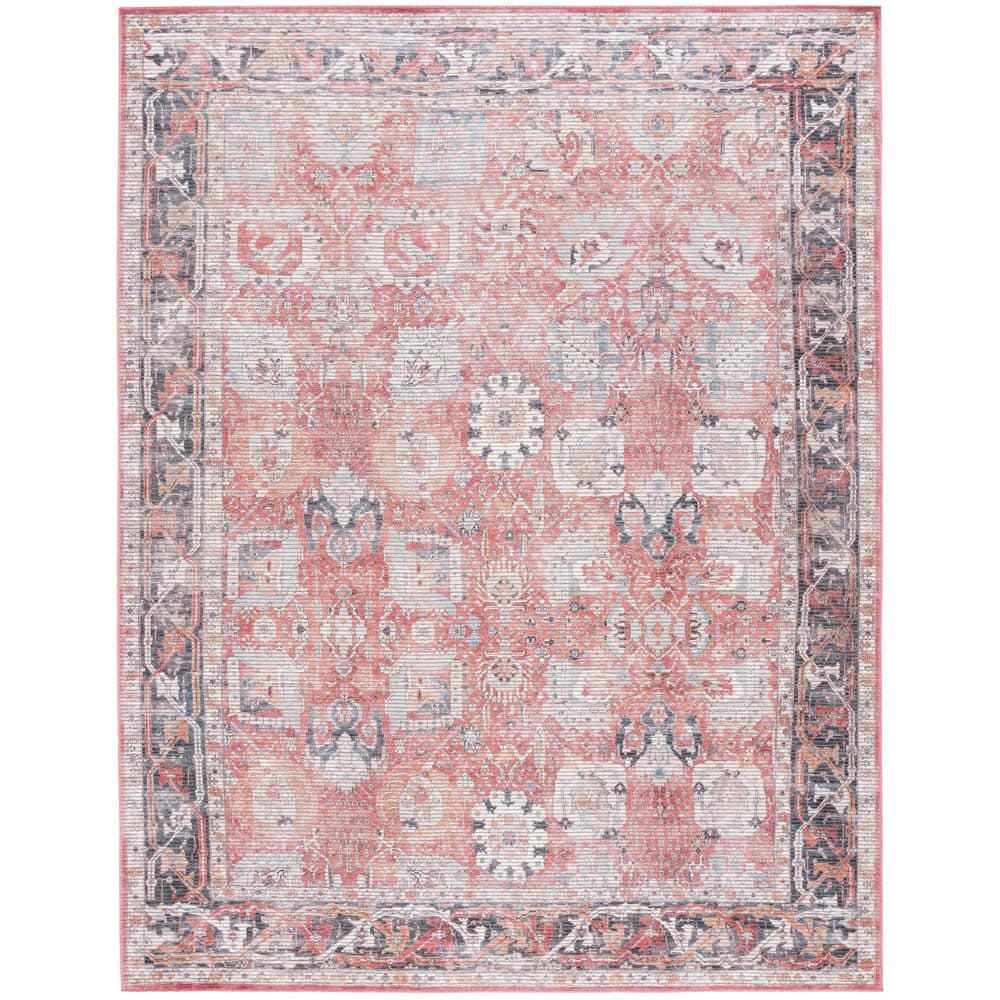 SAFAVIEH Serapi Rust/Gray 9 ft. x 12 ft. Machine Washable Border Ornate ...
