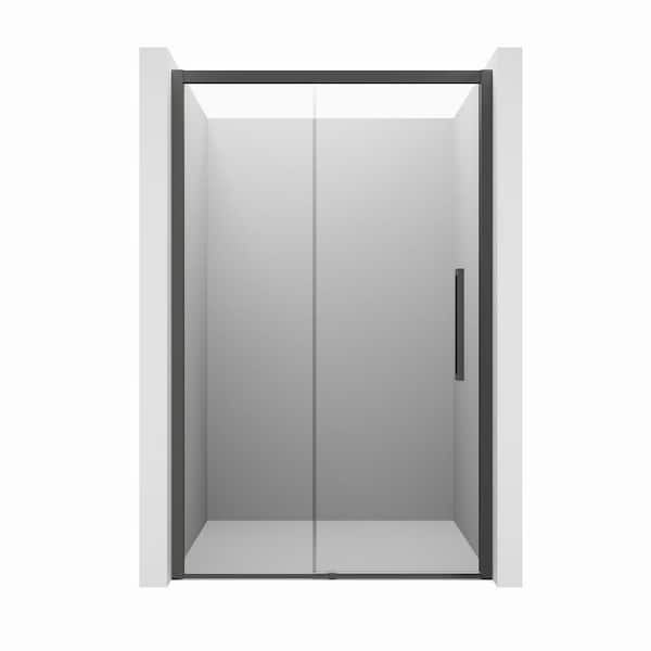 VANITYFUS 48 in. W x 76 in. H Sliding Framed Shower Door in Matte Black with 8 mm Thick Tempered Clear Glass and Adjustable Track