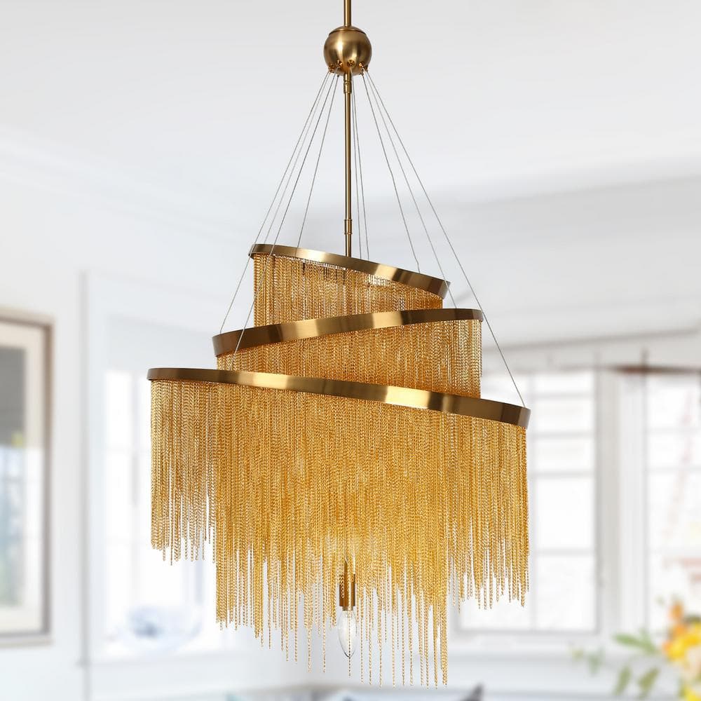 Veils 23.6 in. 7-Light Plating Brass Centerpiece Chandelier with Gold Metal Chain Fringe Vintage Glam 3-Tier Chandelier price history on PriceWatchPro