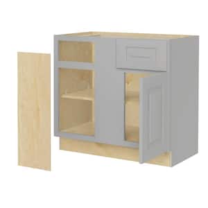Grayson Pearl Gray Painted Plywood Shaker Assembled Corner Kitchen Cabinet Soft Close Left 36 in W x 24 in D x 34.5 in H