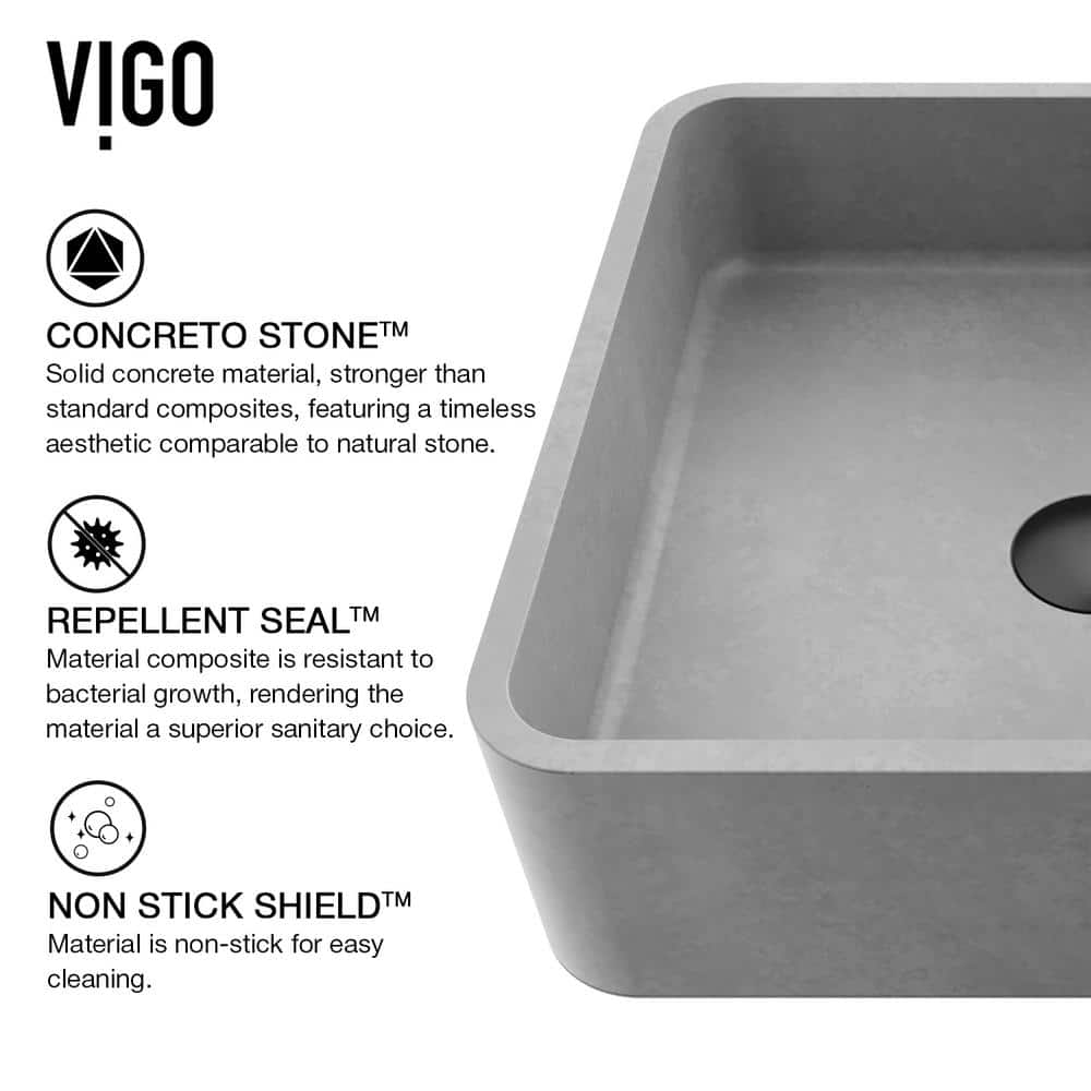 Gray Concrete Square Above-Counter Vessel Sink
