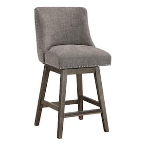 Granville 27 in. Wood Swivel Counter Stool with Grey Legs in Charcoal Fabric