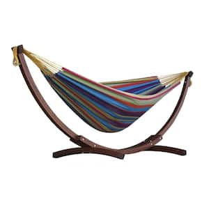 8 ft. Double Cotton Hammock in Tropical with 8 ft. Solid Pine Arc Stand