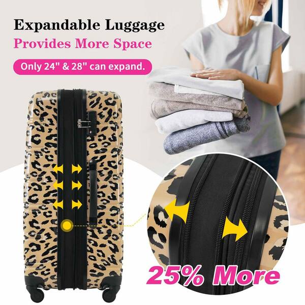 Polibi 3-Piece Brown Leopard Hardshell Luggage Set with TSA Lock