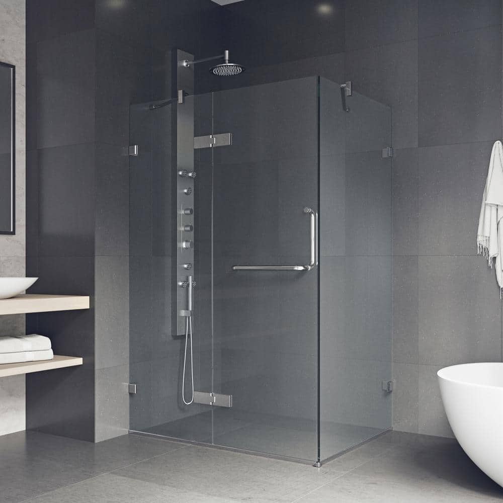Monteray Frameless Clear Glass Shower Enclosure with Brushed Nickel Hardware