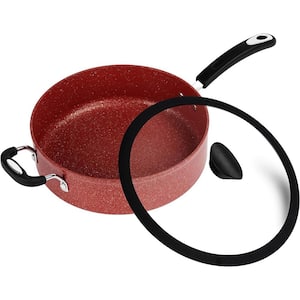 5.3 qt. Stone Layered with Aluminum Core Nonstick Sauce Pan in Red Clay with Silicone Coated Handle and Glass Lid