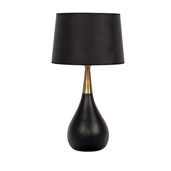 Table Lamp 28 in. Black / Satin Brass Finish Contemporary Standard Bulb Urn Table Lamp for home with Black Fabric Shade