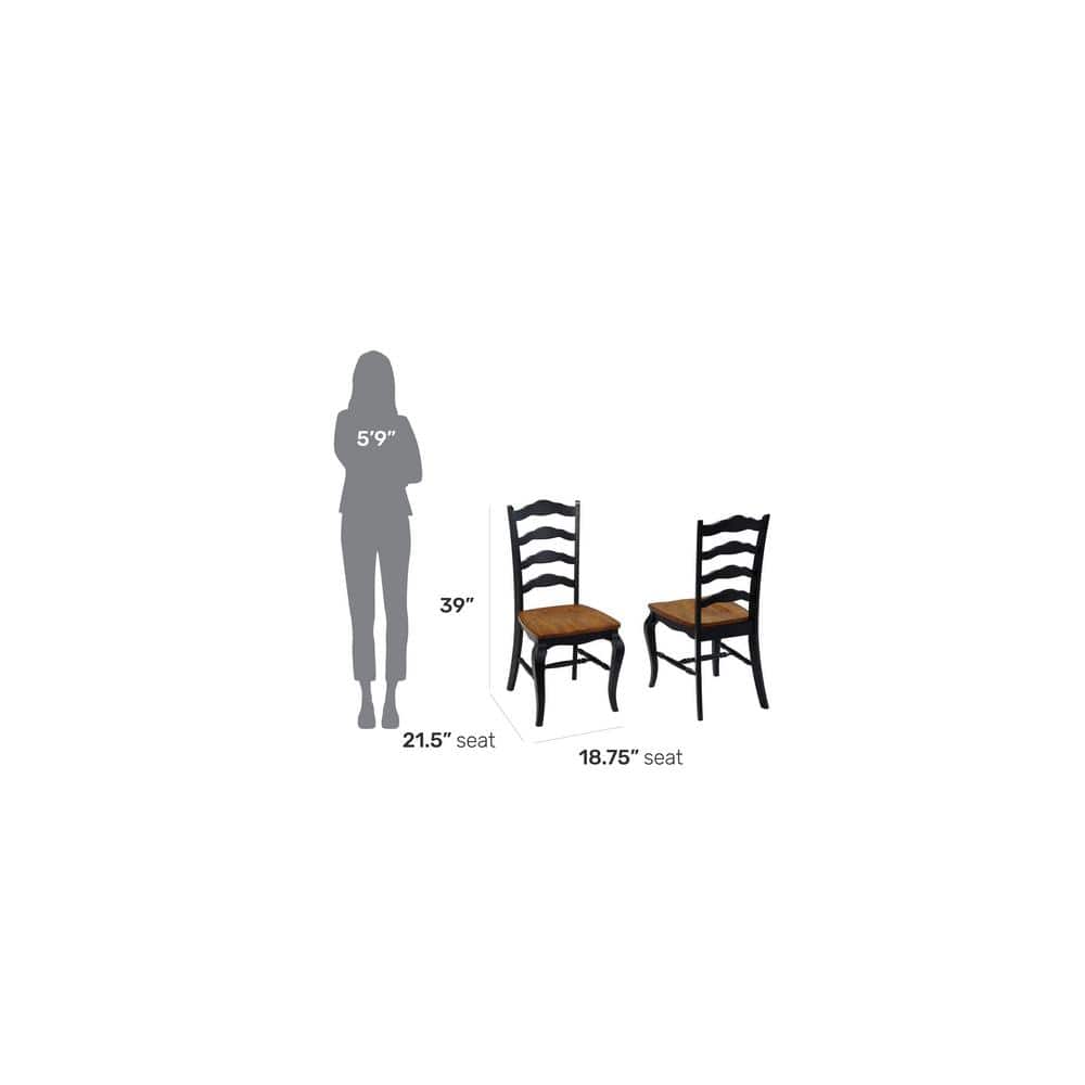 High Ladderback Oak and Black Wood Side Chair Pair