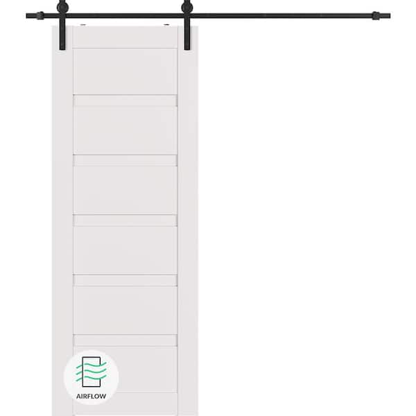 Belldinni Louver 32 in. x 96 in. Snow White Wood Composite Sliding Barn Door with Hardware Kit