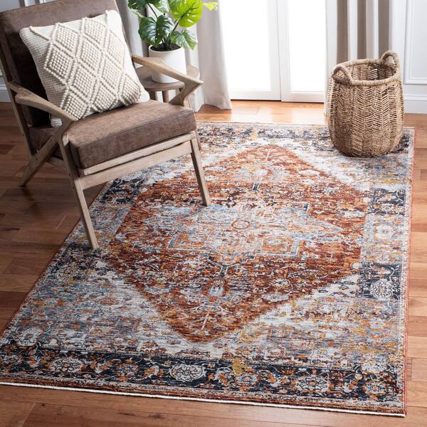 Limitee 5 ft. x 8 ft. Beige/Rust Distressed Medallion Area Rug