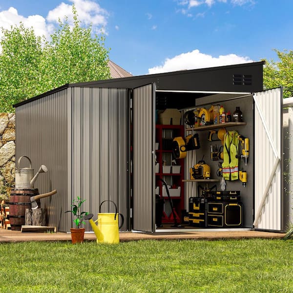 AECOJOY 8 ft. W x 10 ft. D Outdoor Metal Lean to Shed Garden