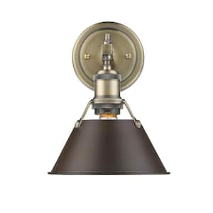Orwell AB 1-Light Aged Brass Bath Light with Rubbed Bronze Shade