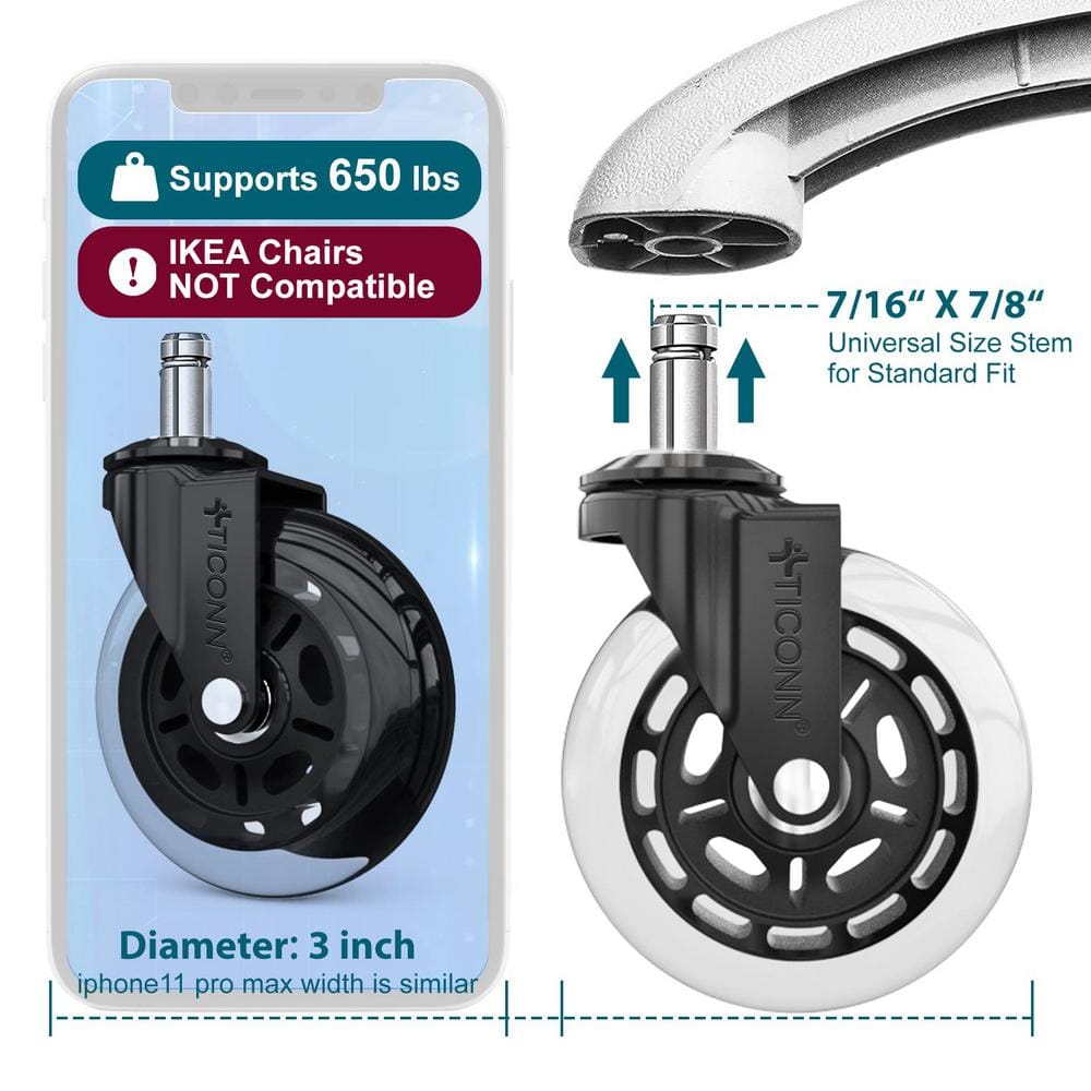 Clear Polyurethane Office Chair Caster Wheels Set of 5